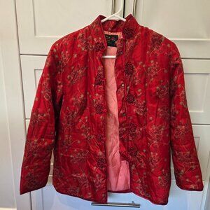 Vintage 1960s Peony Brand Shanghai Red Floral Silk Jacket